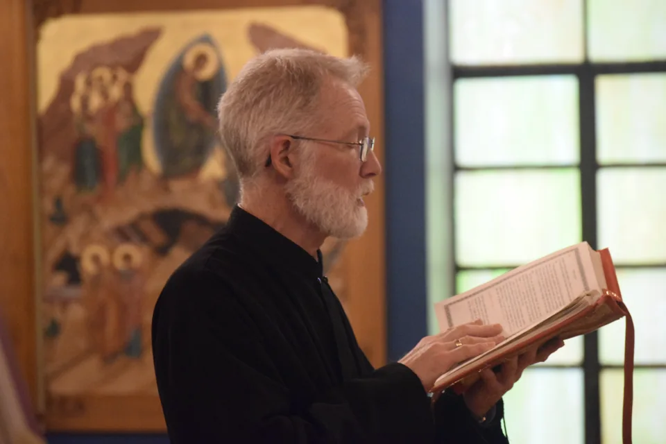 Subdeacon Max Murphy chanting during worship
